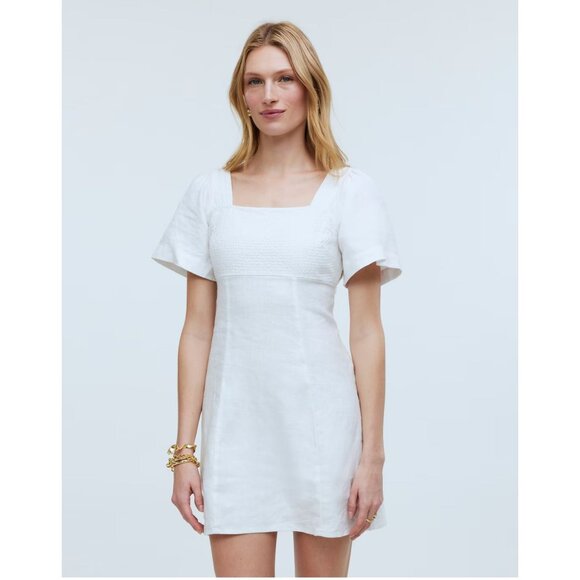 Madewell Square-Neck Mini Dress in 100% Linen Women's Size 8 in White New W/ Tag - Picture 1 of 6